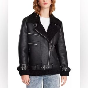 Steve Madden Quinn Black Faux Leather Lined Moto Jacket, size M
